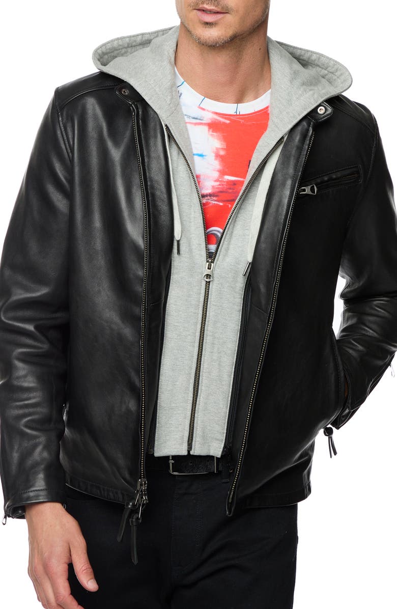 Robert Graham Chet Leather Jacket with Removable Hooded Bib, Main, color, 