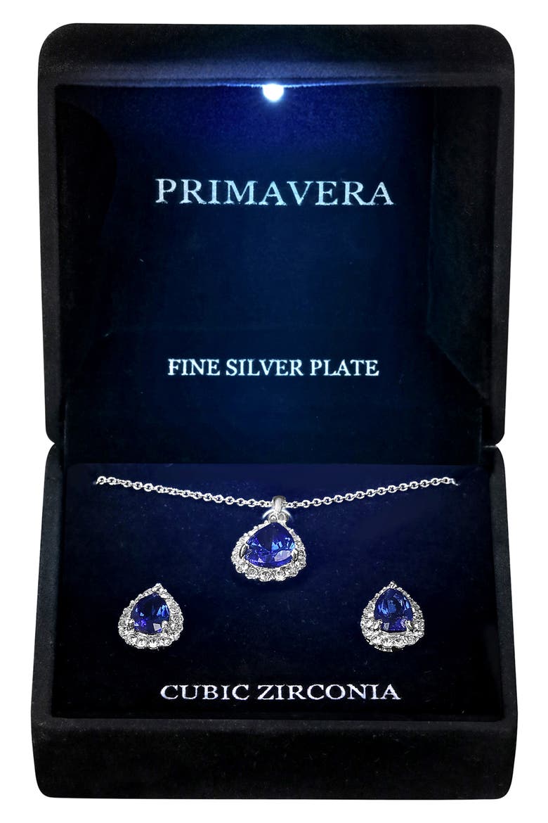 CZ Teardrop Pendant Necklace & Earrings Set, Alternate, color, SILVER