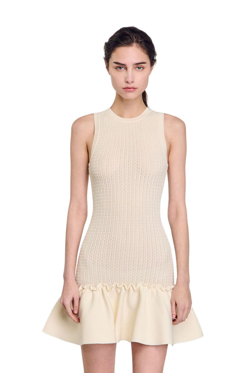 SANDRO Mini knit dress with ruffle, Main, color, 