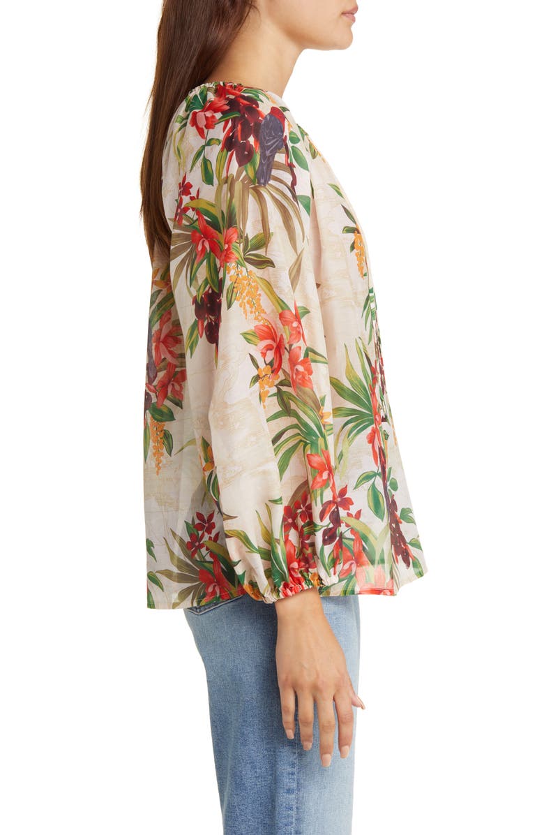 Tommy Bahama Villa Views Floral Split Neck Cotton & Silk Blouse, Alternate, color,