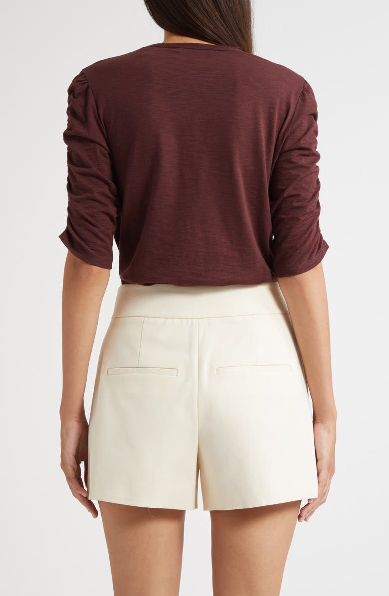 Veronica Beard Waldorf Ruched Sleeve Cotton Slub Top, Alternate, color, Raisin