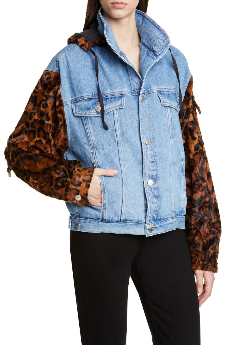 Martine Rose Leopard Hooded Denim Jacket, Alternate, color,