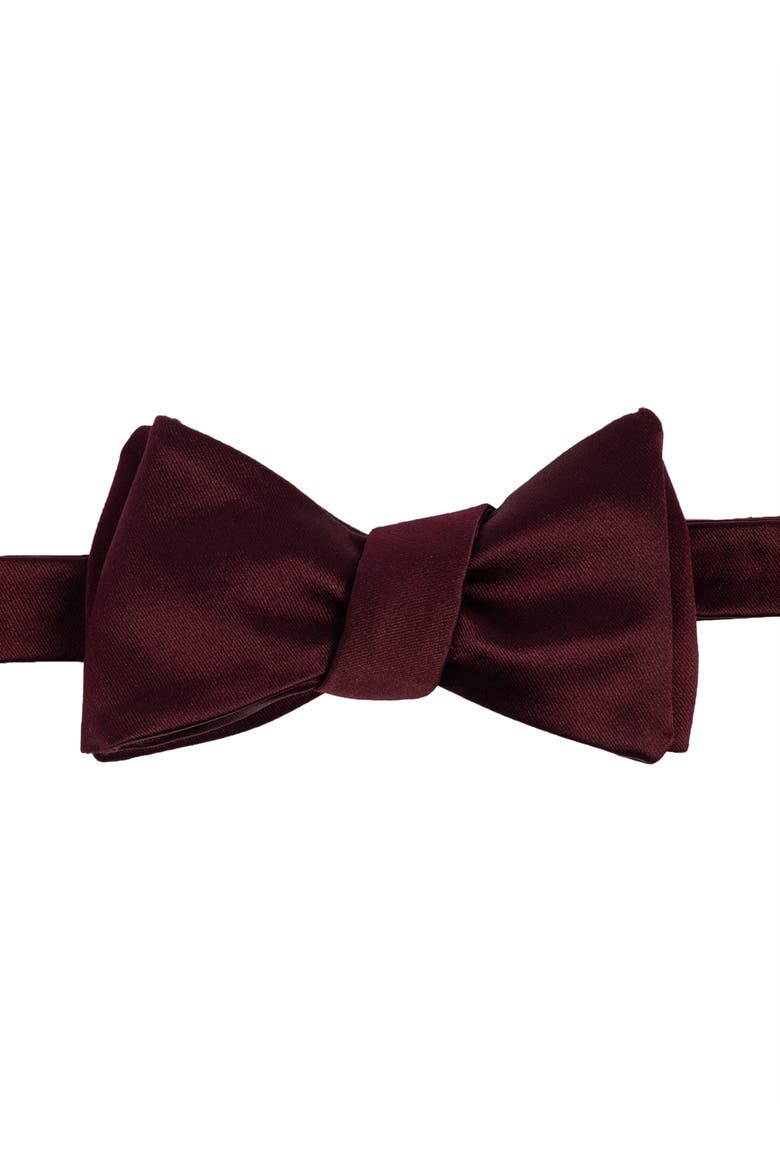 Men's Solid Satin Bow Tie, Alternate, color, CABERNET
