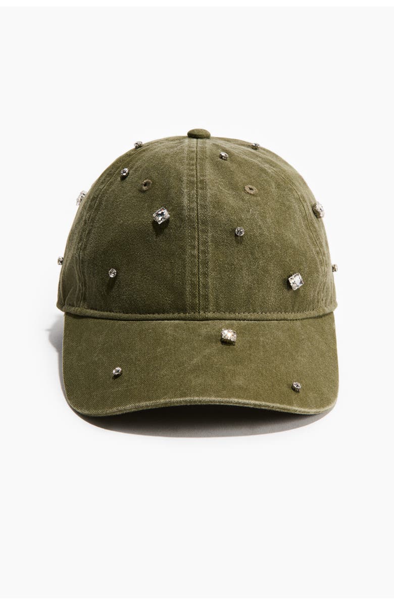H&M Rhinestone-embellished twill cap, Main, color, Light Khaki Green