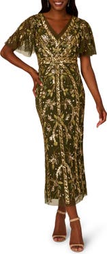Adrianna Papell Embellished Flutter Sleeve Cocktail Dress