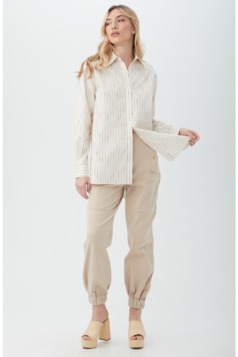 Litsa Silk Blend Button-Up Shirt, Alternate, color, OFF WHITE/ CAMEL