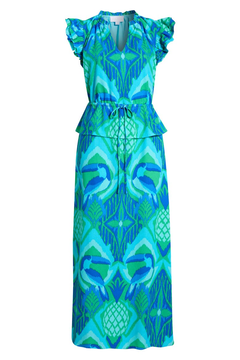 Blissy Tropical Ruffle Midi Dress, Alternate, color, KELLY BLUE