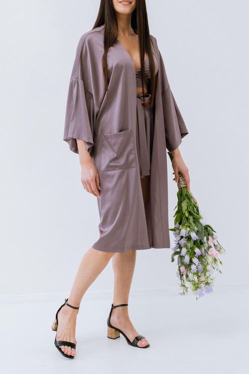 Alas Long Silk Robe In Gray