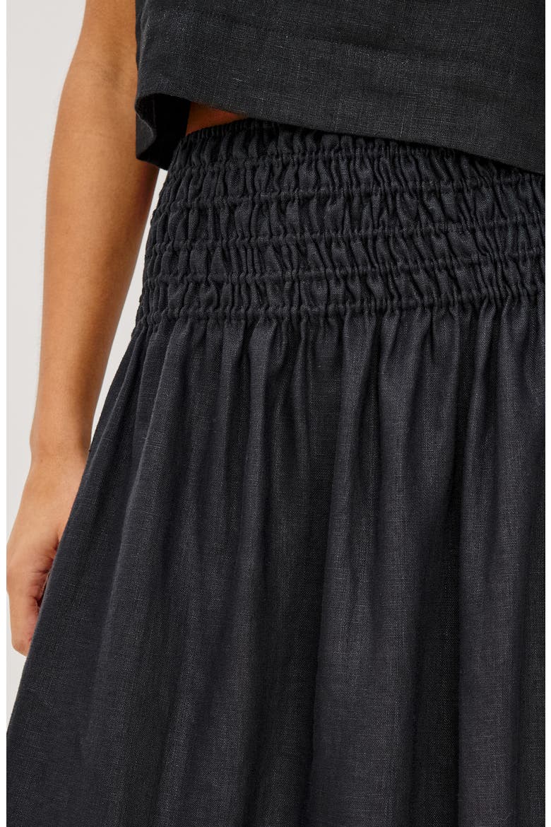 Alessa Smock Waist Linen Skirt, Alternate, color, BLACK LINEN
