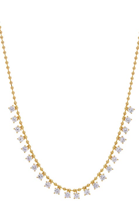 18K Gold Plate Cubic Zirconia Shaky Drop Frontal Necklace