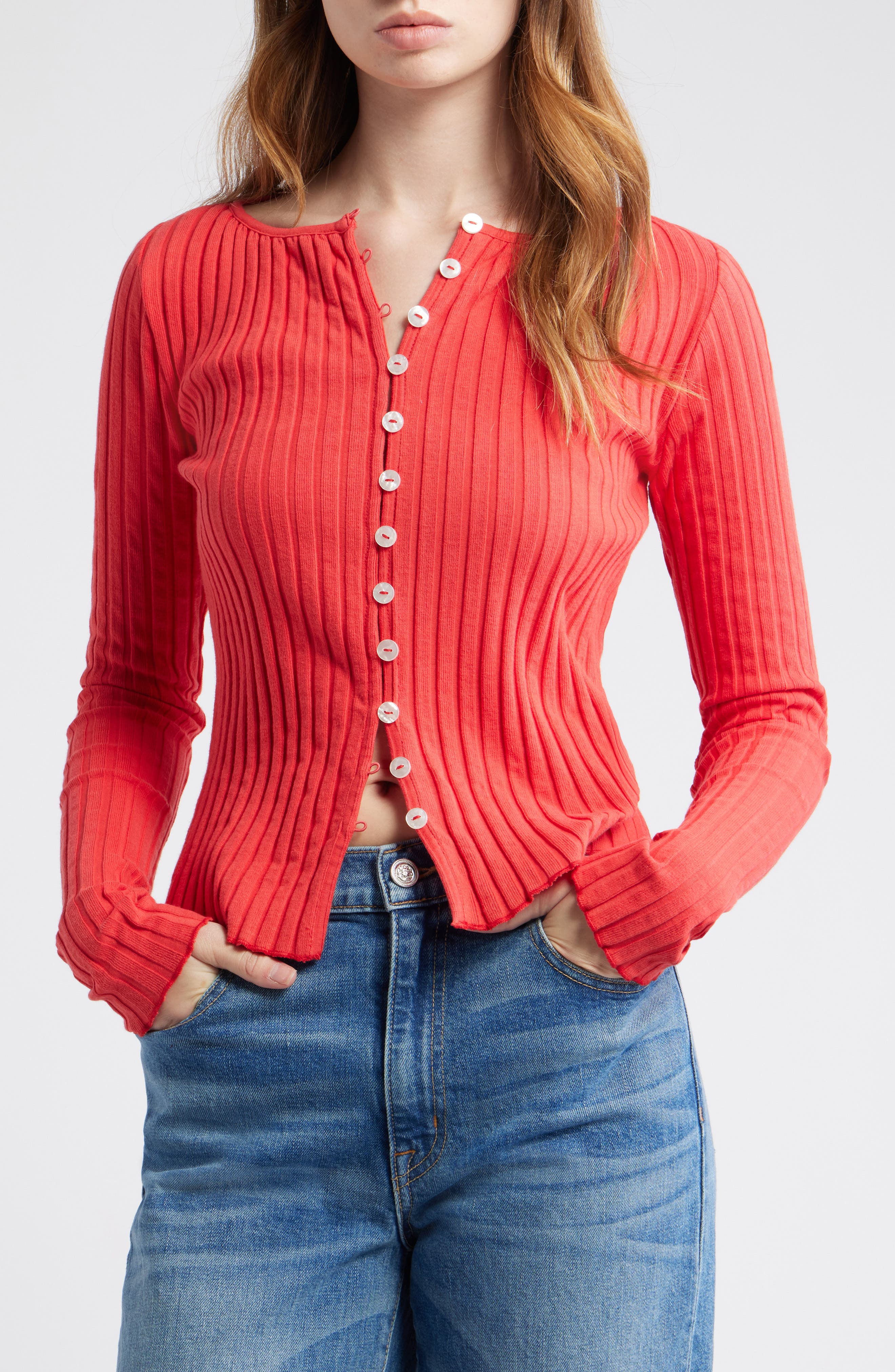 Free People Tilly Rib Long Sleeve Button-Up Top