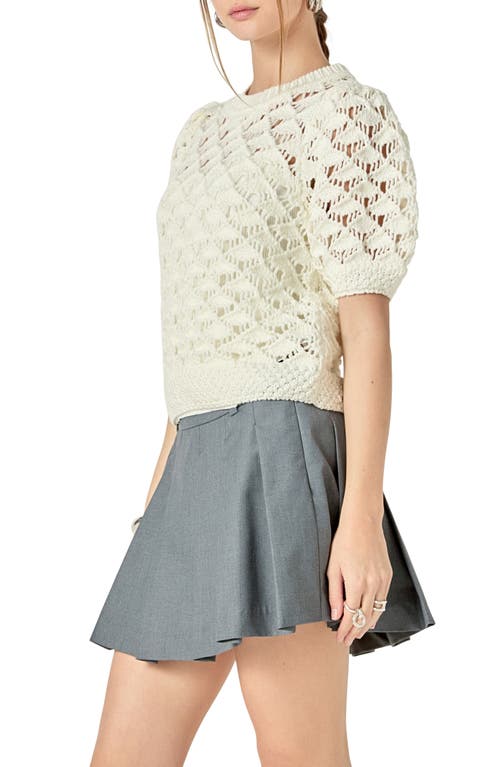 English Factory Open Stitch Puff Sleeve Sweater In Off White
