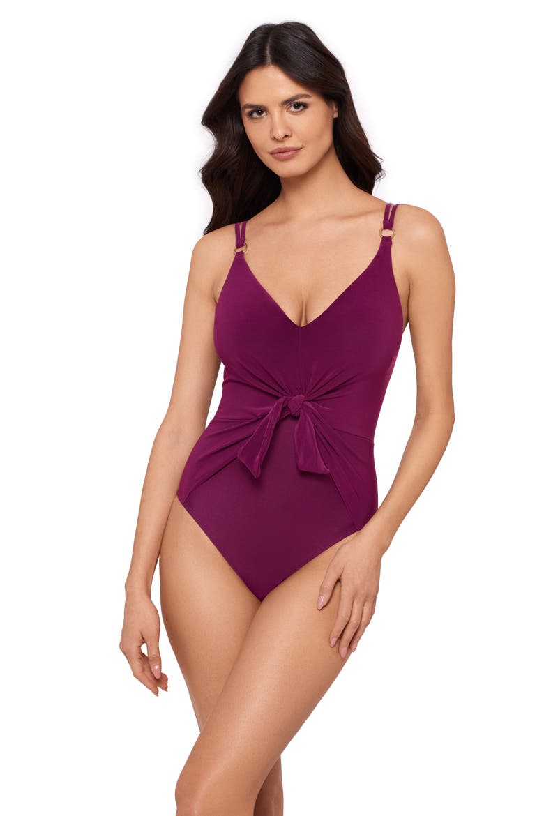 Saki Obi One-Piece Swimsuit, Alternate, color, BOYSENBERRY