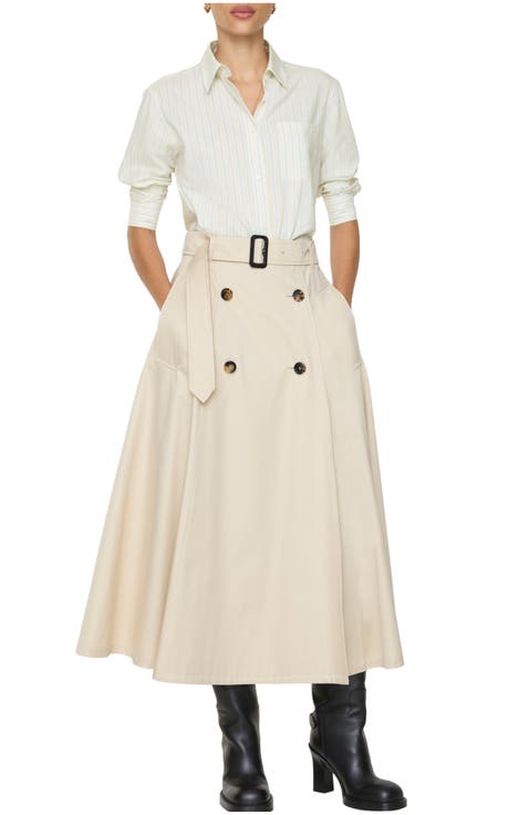 Gabardine Trench Midi Skirt