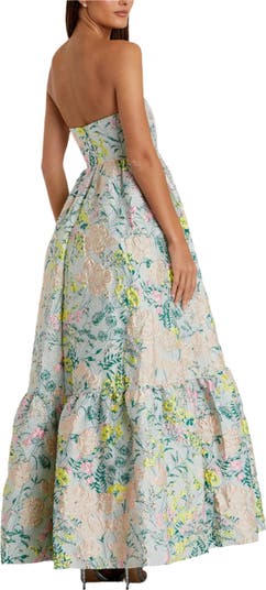 Floral Brocade Strapless A Line Gown