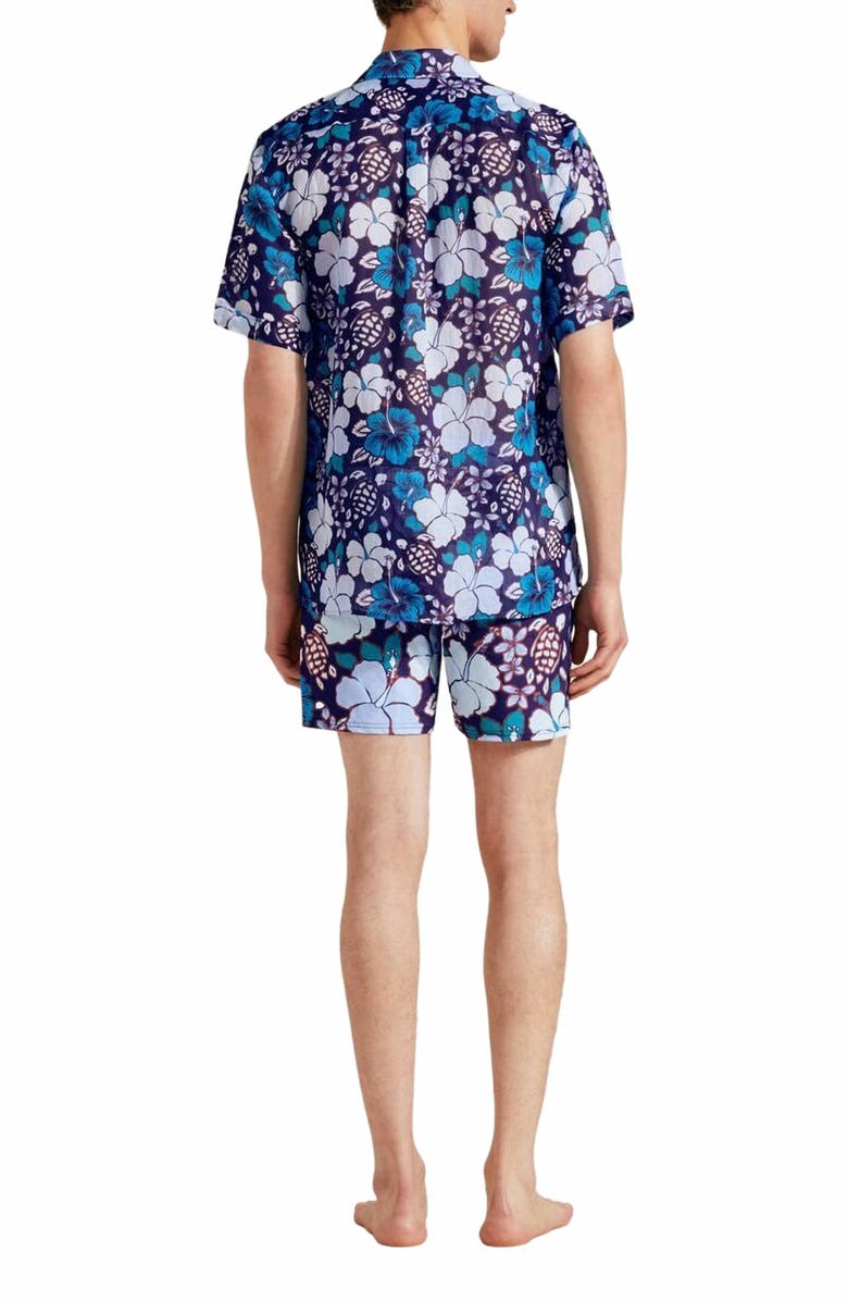Vilebrequin Men's Bowling Linen Tropical Turtles Shirt, Alternate, color, Minuit