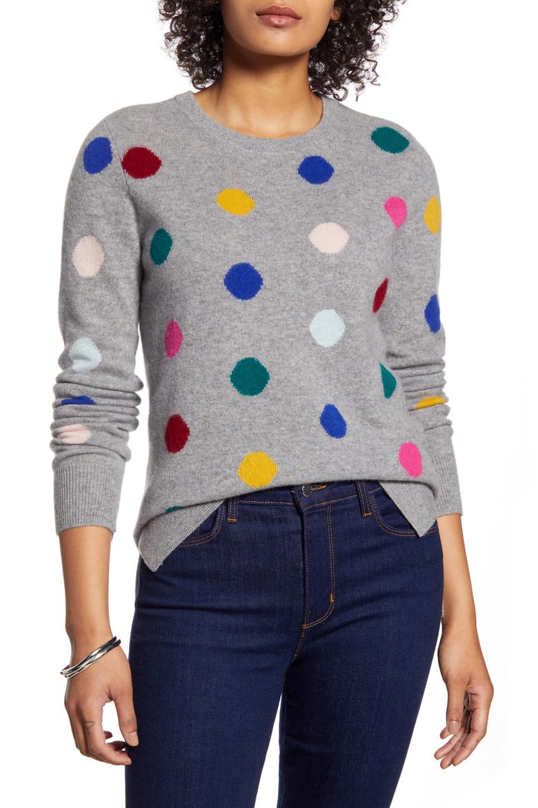 Multicolor Dot Pattern Cashmere Sweater, Main, color, GREY MULTI DOT