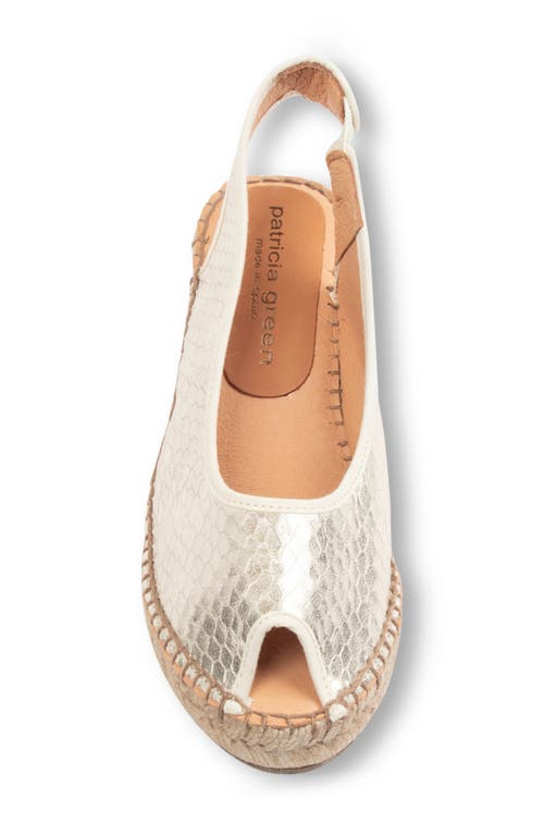 Patricia Green Nicola Slingback Espadrille Peep Toe Platform Wedge Sandal In Gold Metallic Snake