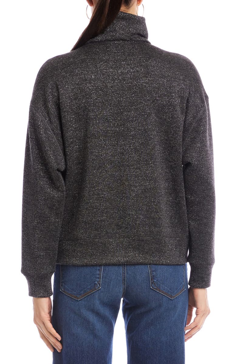 Karen Kane Metallic Faux Wrap Turtleneck Top, Alternate, color, Black Silver