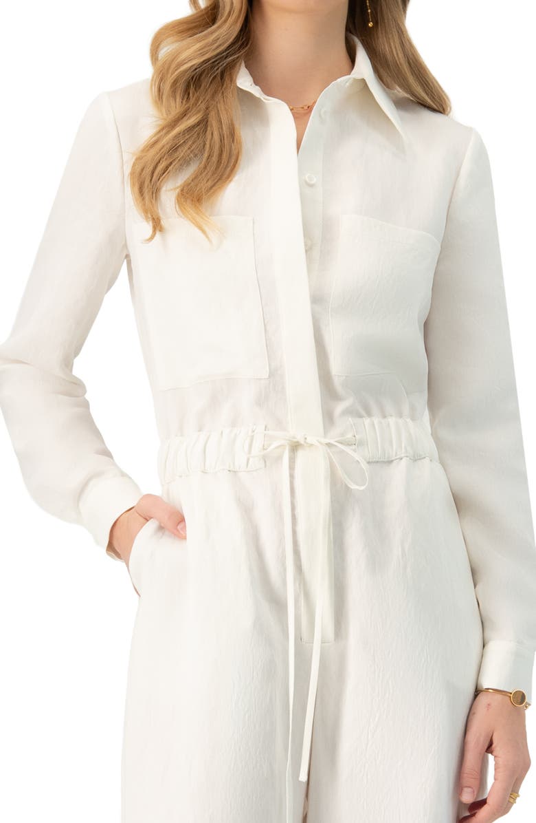 IVONNE Linene Long Sleeve Collared Jumpsuit, Alternate, color, Ivory