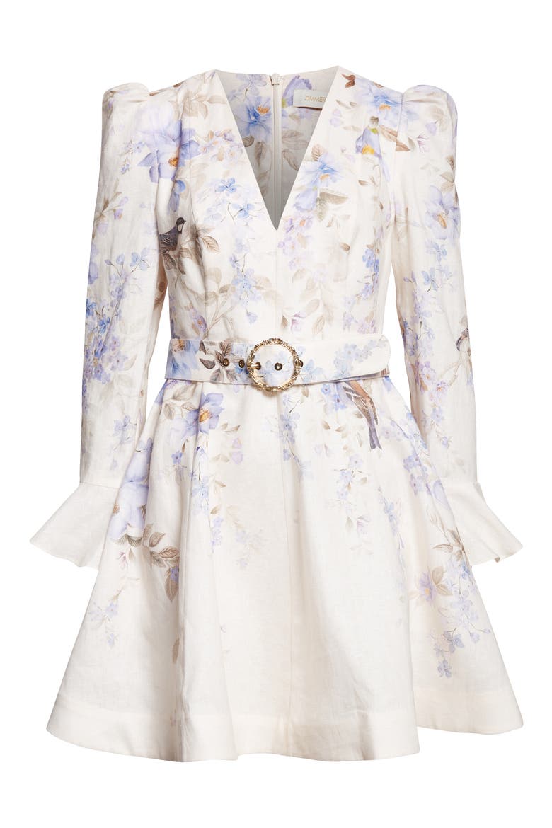 Kindred Spirit Luna Long Sleeve Linen Minidress, Alternate, color, BLUE SONGBIRD