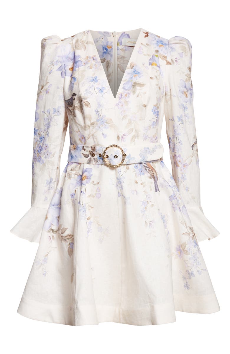Zimmermann Kindred Spirit Luna Long Sleeve Linen Minidress, Alternate, color, Blue Songbird