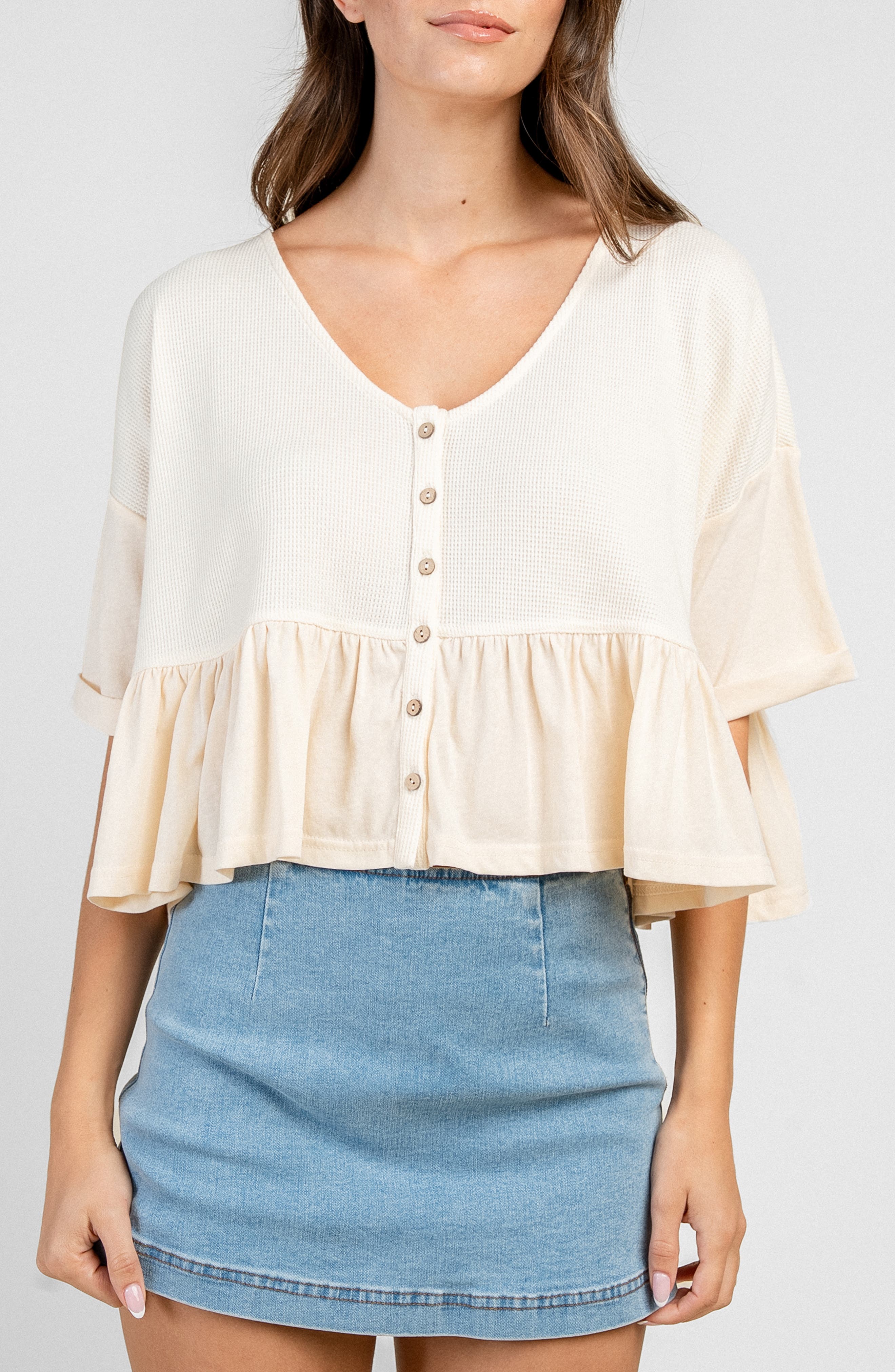 Ruffled Button Up Knit Top