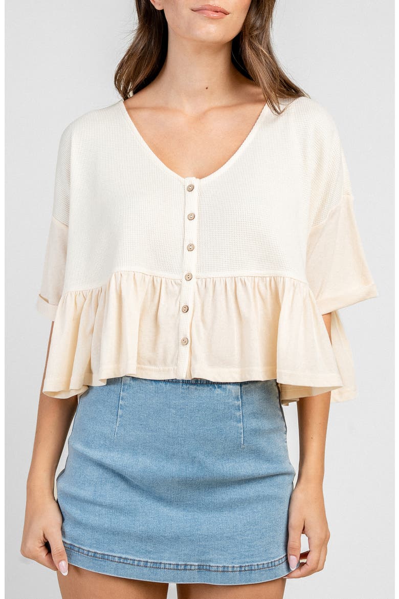 Ruffled Button Up Knit Top, Main, color, CREAM