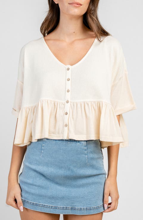 Ruffled Button Up Knit Top