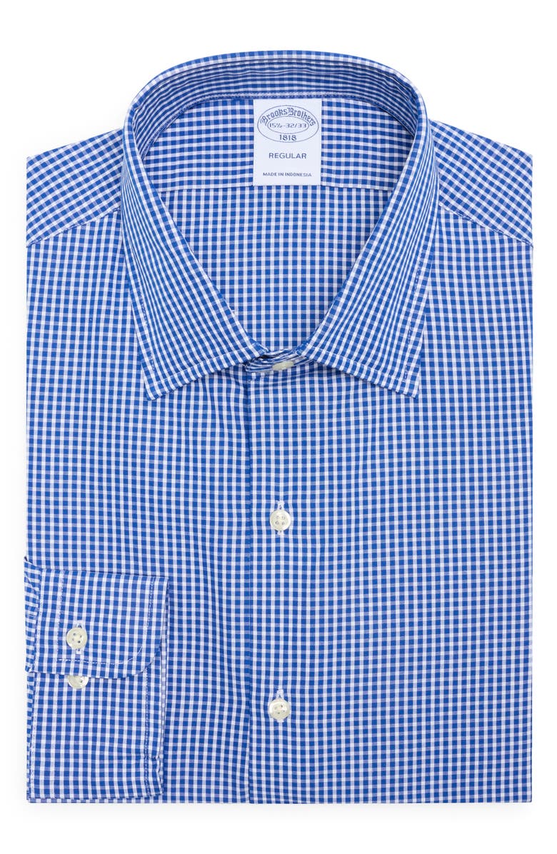 Brooks Brothers Regular Fit Plaid Cotton Dress Shirt, Alternate, color, Navy
