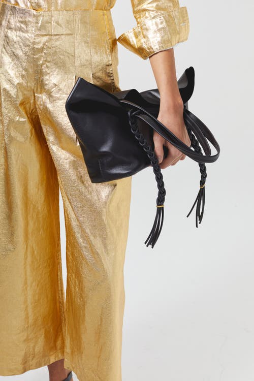 Lanhtropy Metallic Wide Leg Pants In Gold In Gold
