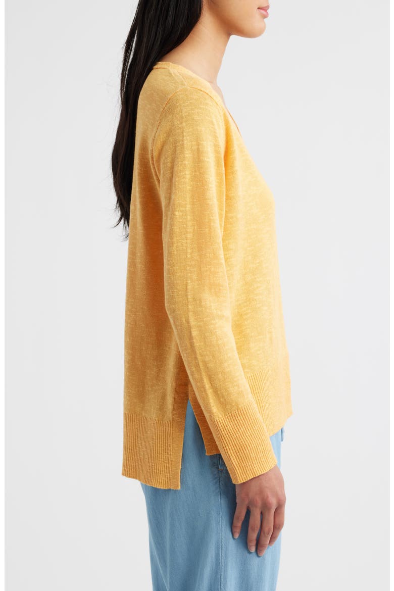 Organic Linen & Organic Cotton V-Neck Sweater, Alternate, color, CANTALOUPE