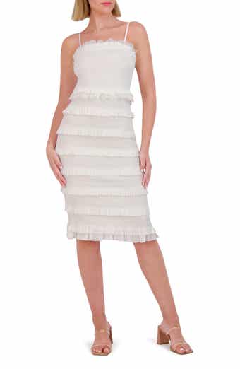 Vince Camuto Smocked Ruffle Satin Dress