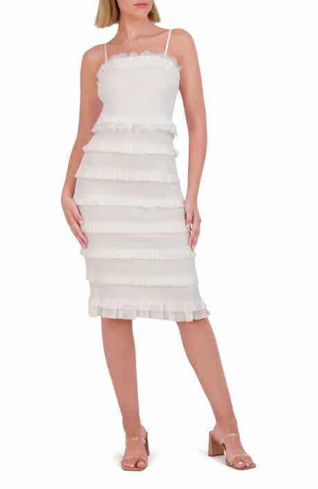 Vince Camuto Smocked Ruffle Satin Dress