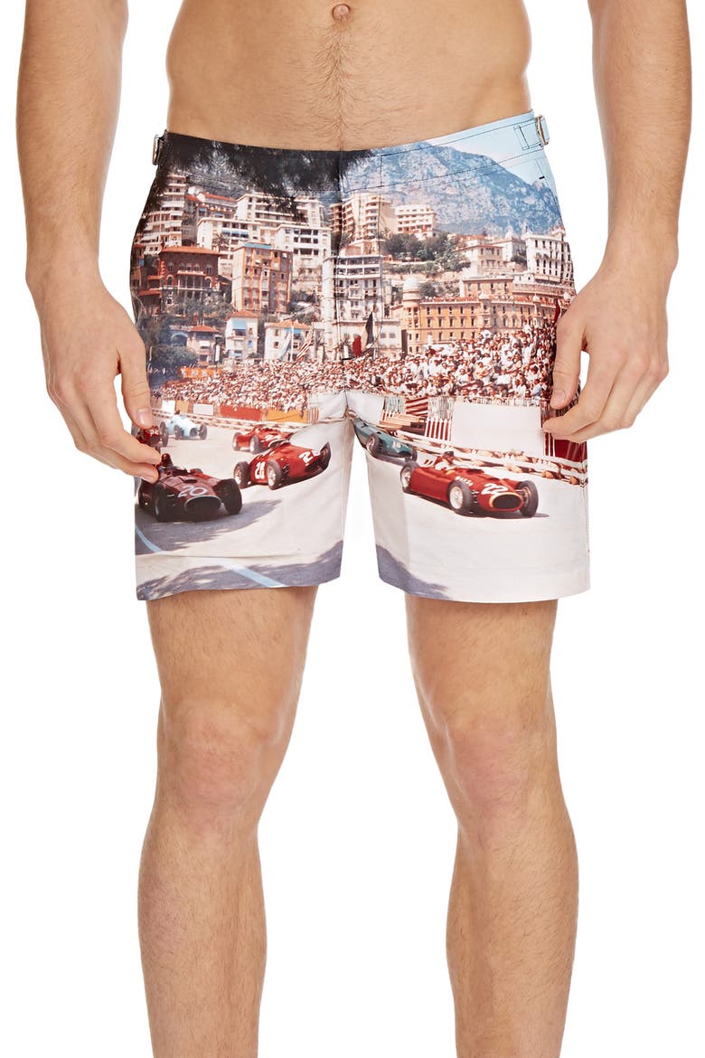 Bulldog Photographic Swim Trunks, Main, color, START YOUR ENGINES