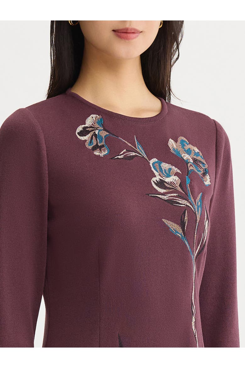 Floral Embroidered A-Line Soft Knit Dress, Alternate, color, Mahogany/Stardust/Charmeuse