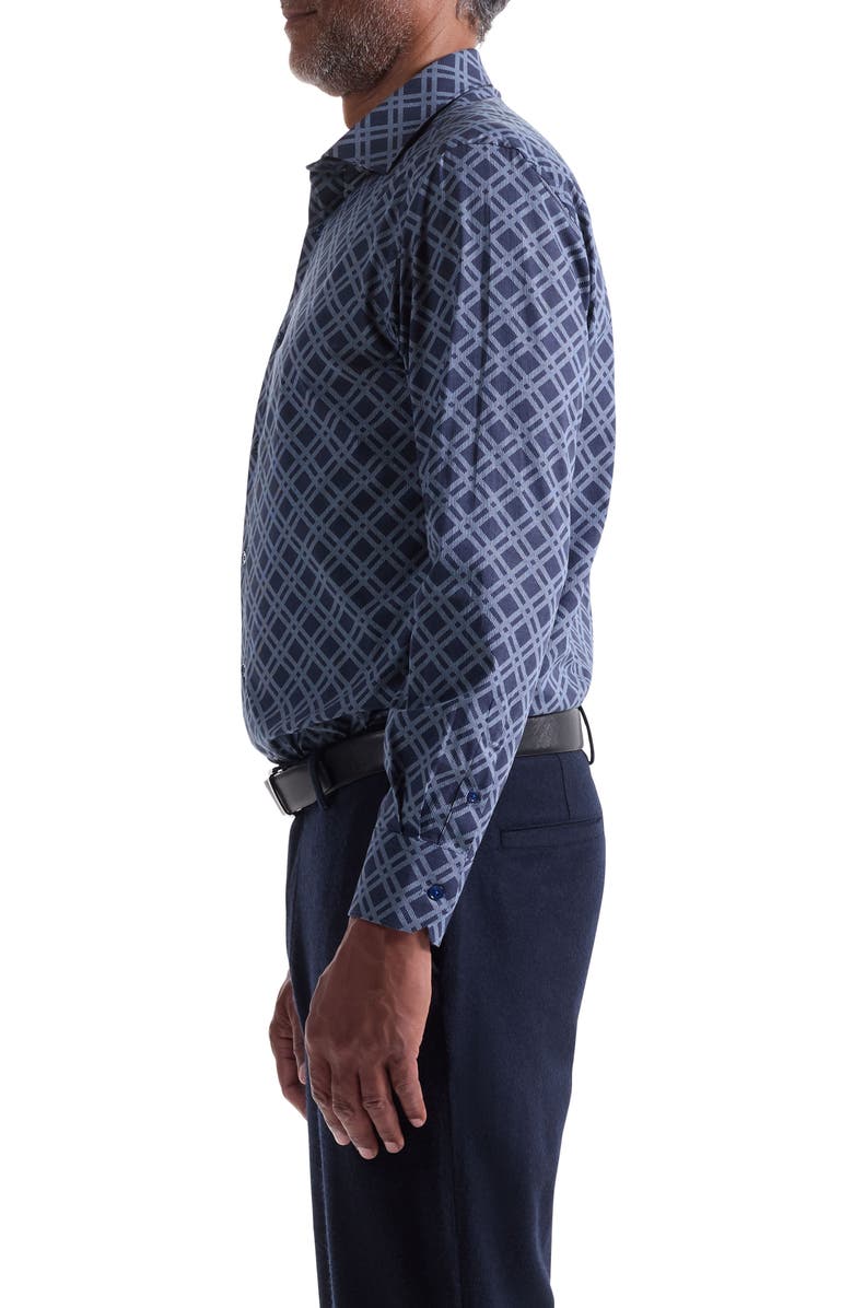 Bugatchi Axel Trim Fit Geo Print Stretch Cotton Button-Up Shirt, Alternate, color, Navy
