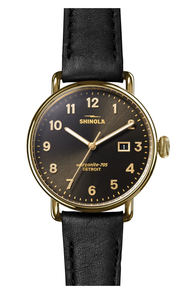 Canfield Leather Strap Watch, 38mm, Main, color, BLACK