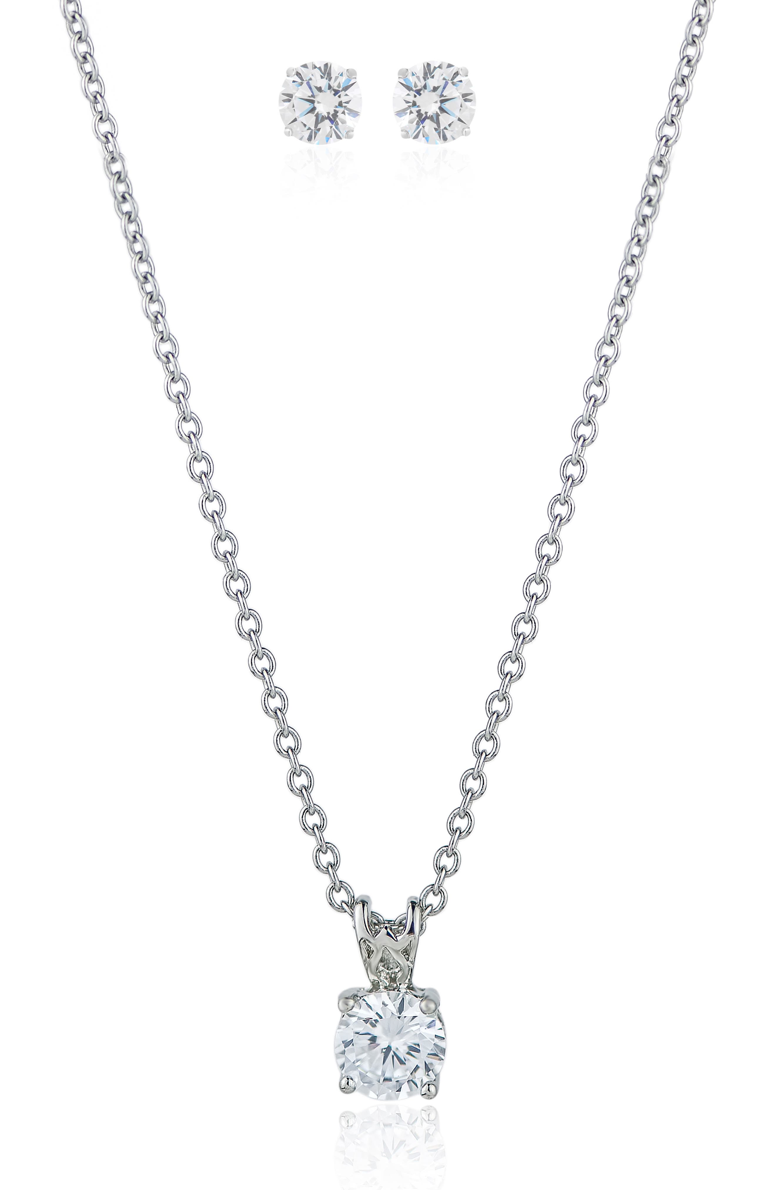 CZ by Kenneth Jay Lane Round Cubic Zirconia Solitaire Pendant Necklace & Stud Earrings Set