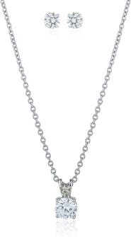 CZ by Kenneth Jay Lane Round Cubic Zirconia Solitaire Pendant Necklace & Stud Earrings Set