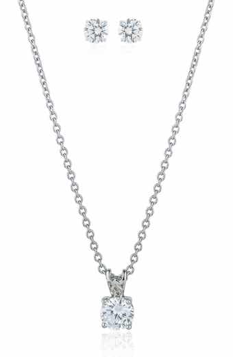 CZ by Kenneth Jay Lane Round Cubic Zirconia Solitaire Pendant Necklace & Stud Earrings Set