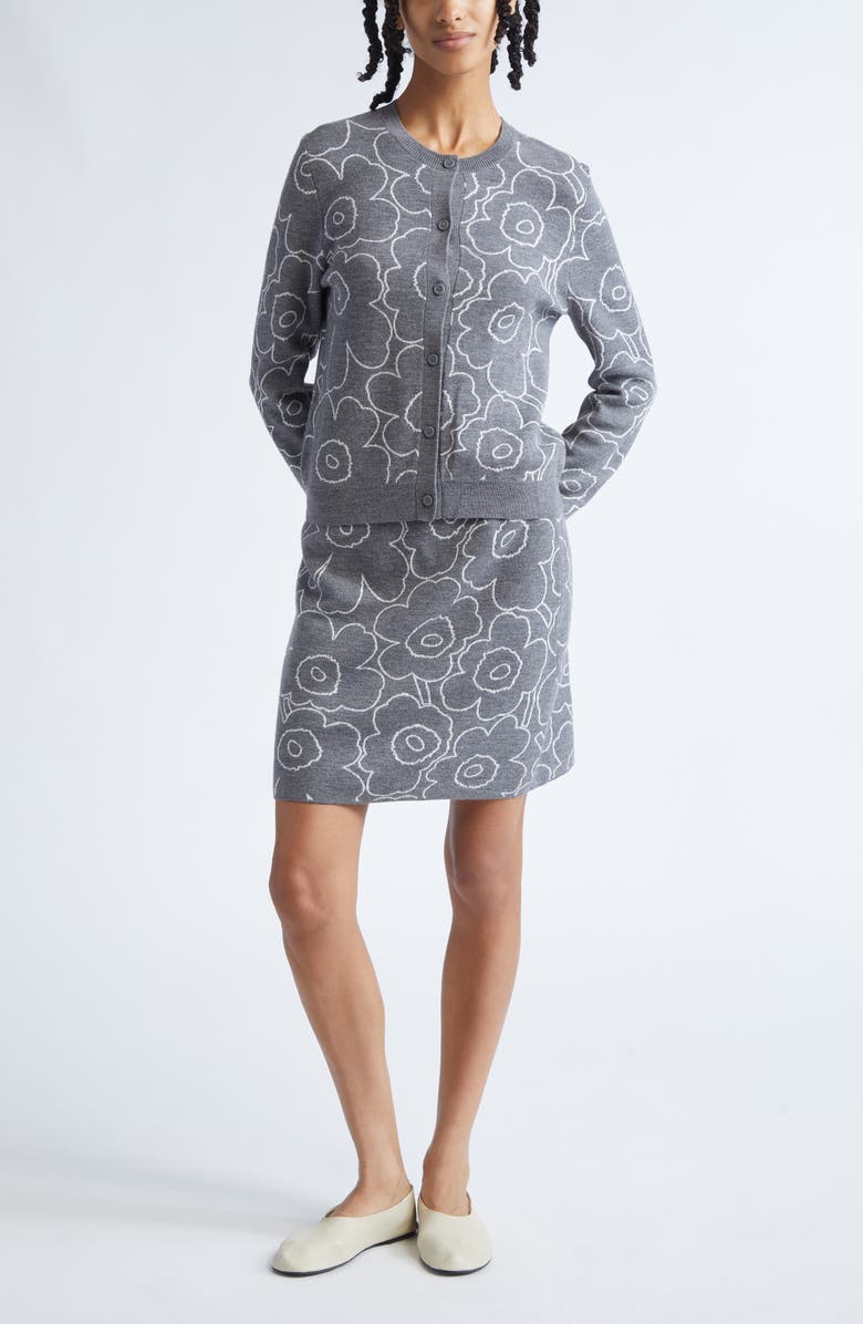 Marimekko Vapaus Piirto Unikko Jacquard Merino Wool & Organic Cotton Blend Sweater Skirt, Alternate, color, Dark Grey Off White