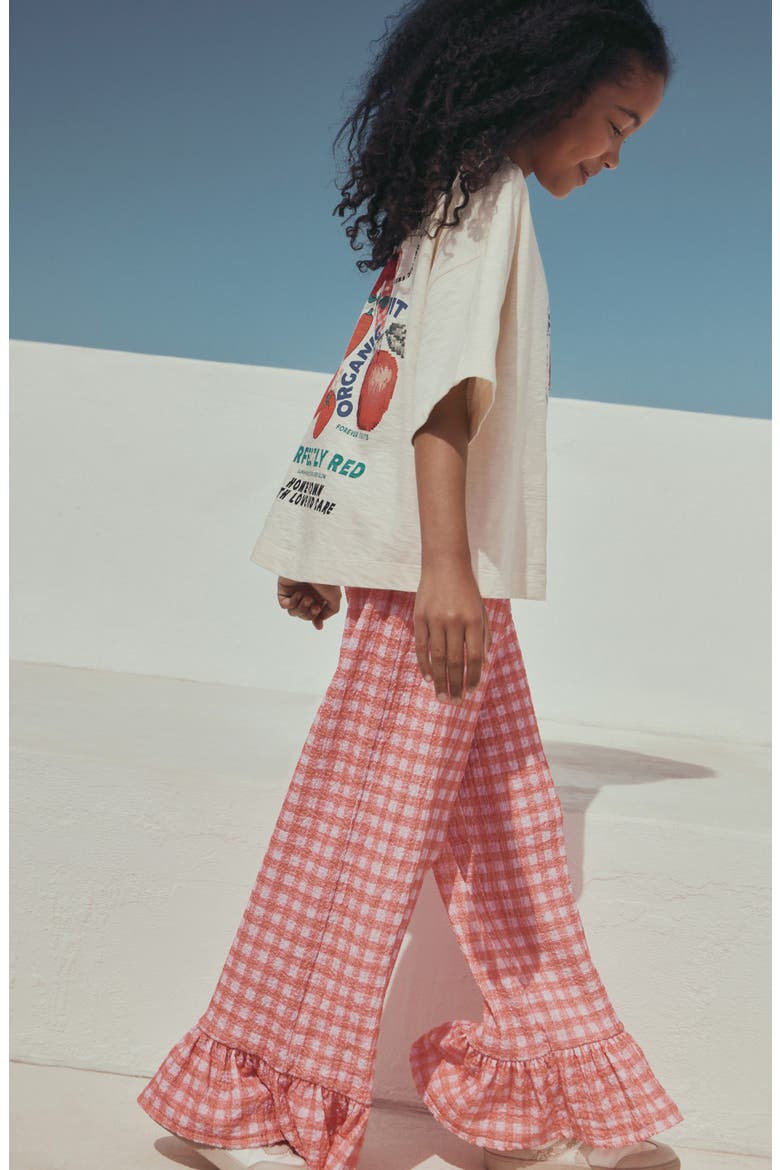 Kids' Graphic T-Shirt & Frill Check Pants, Alternate, color, PINK