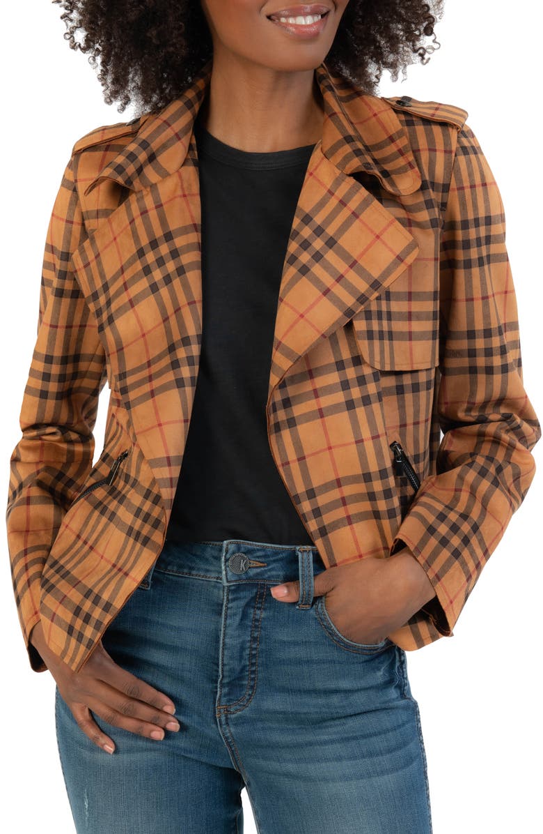 KUT from the Kloth Jacee Plaid Draped Moto Jacket, Main, color, 