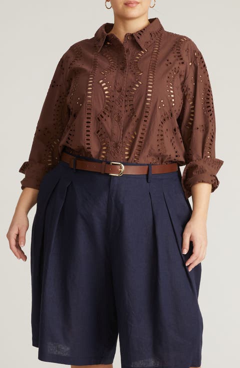 Embroidered Cotton Poplin Blouse (Regular & Plus)