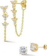 GLAZE JEWELRY Set of 2 Cubic Zirconia Stud & Chain Drop Earrings