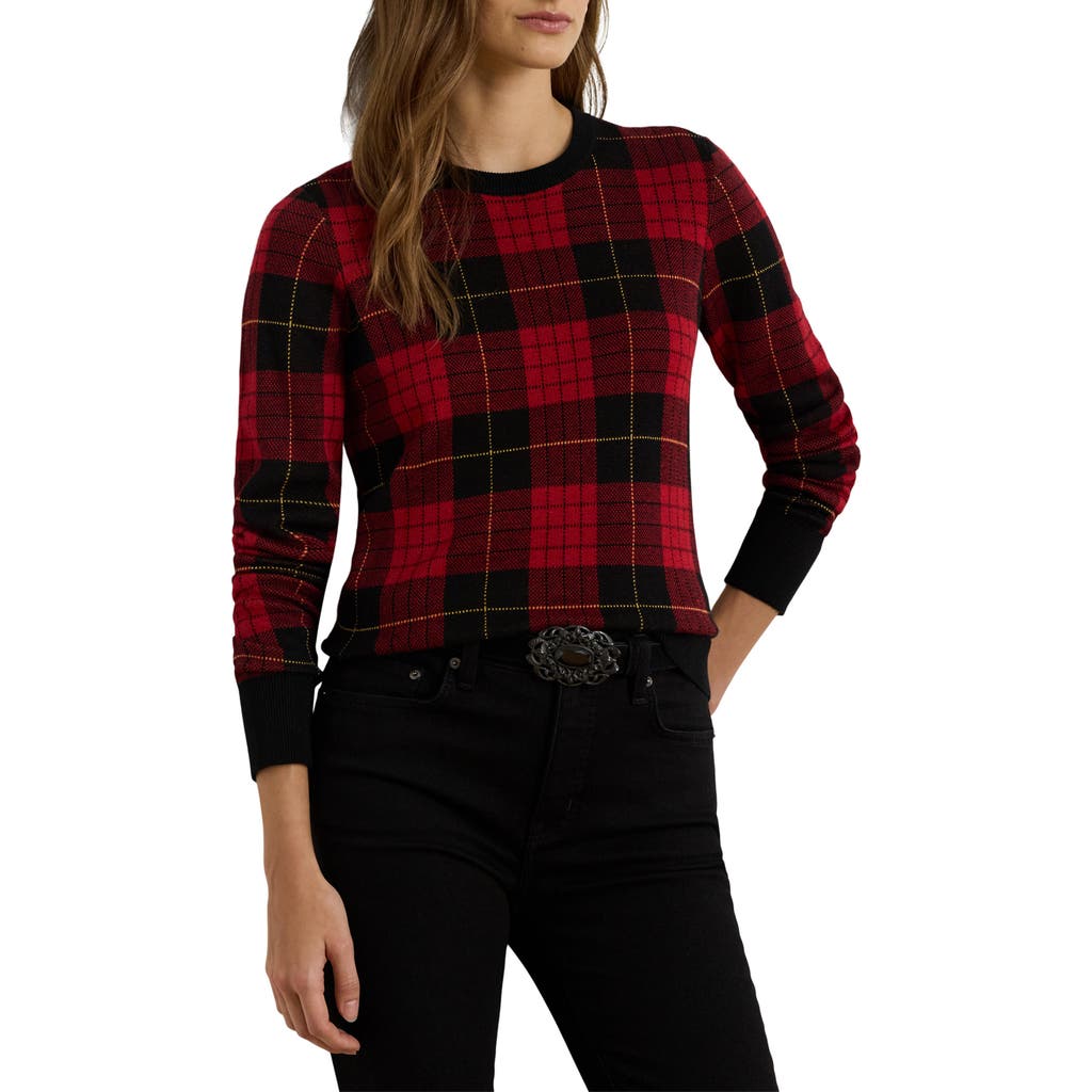 Ralph Lauren Plus Size Plaid Crew Neck Sweater In Red