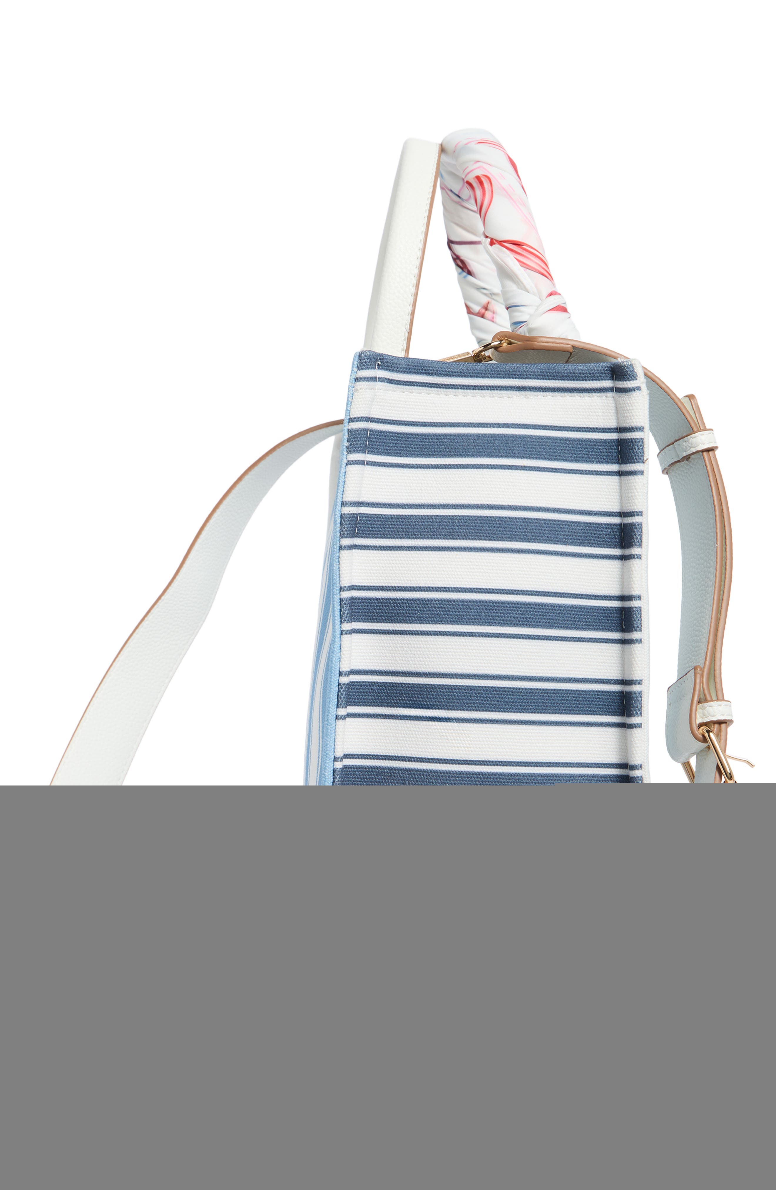 Nanette Lepore Printed Canvas Square Tote Bag, Alternate, color, Blue Multi Stripe/ Chalk