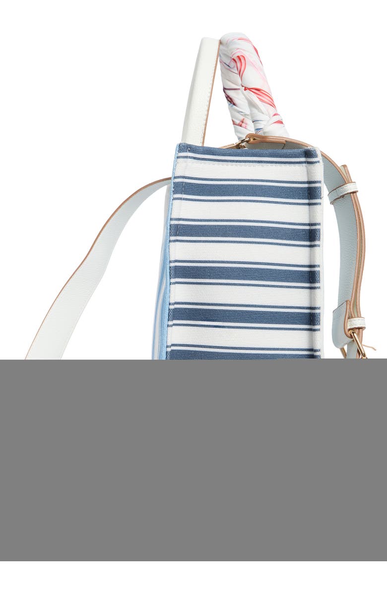 Nanette Lepore Printed Canvas Square Tote Bag, Alternate, color, Blue Multi Stripe/ Chalk