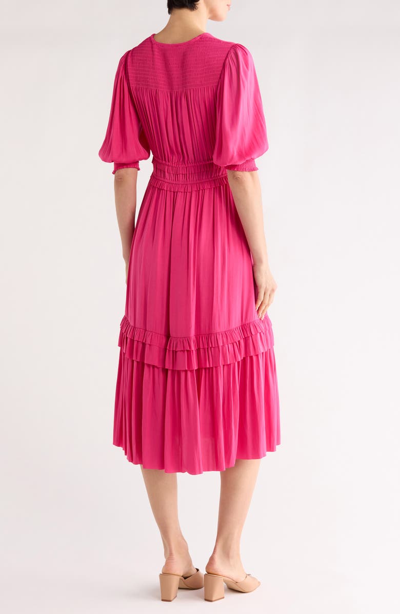T Tahari Short Sleeve Tiered Fit & Flare Dress, Alternate, color, Tulip Pink
